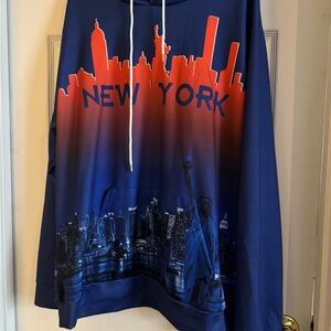 Cityscape Men's Blue and Red Hoodie